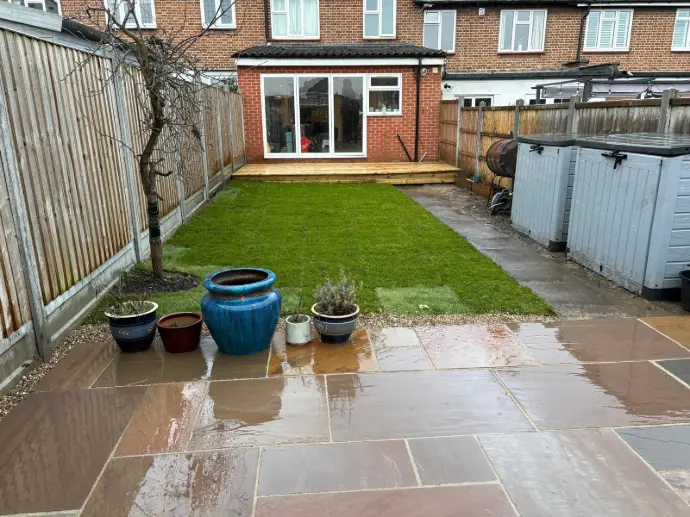 garden transformation with patio and lawn